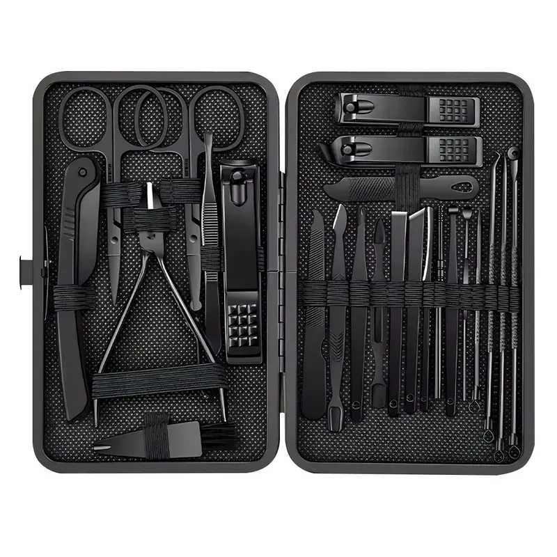 Unisex 24pcs/set Pro Manicure Nail Prep Kit - Stainless Steel Multi-Pack Precision & Basic Tools, Travel Case for Home DIY Nails