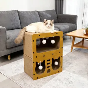 Cardboard Cat Scratcher House with Double-Layer Design - Dense Corrugated Cardboard, Tear Resistant Cat Bed & Play Tower Kitty Kitten