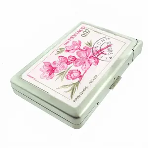 Monaco Postal Stamp Pink Blossom Metal Case with Built in Lighter