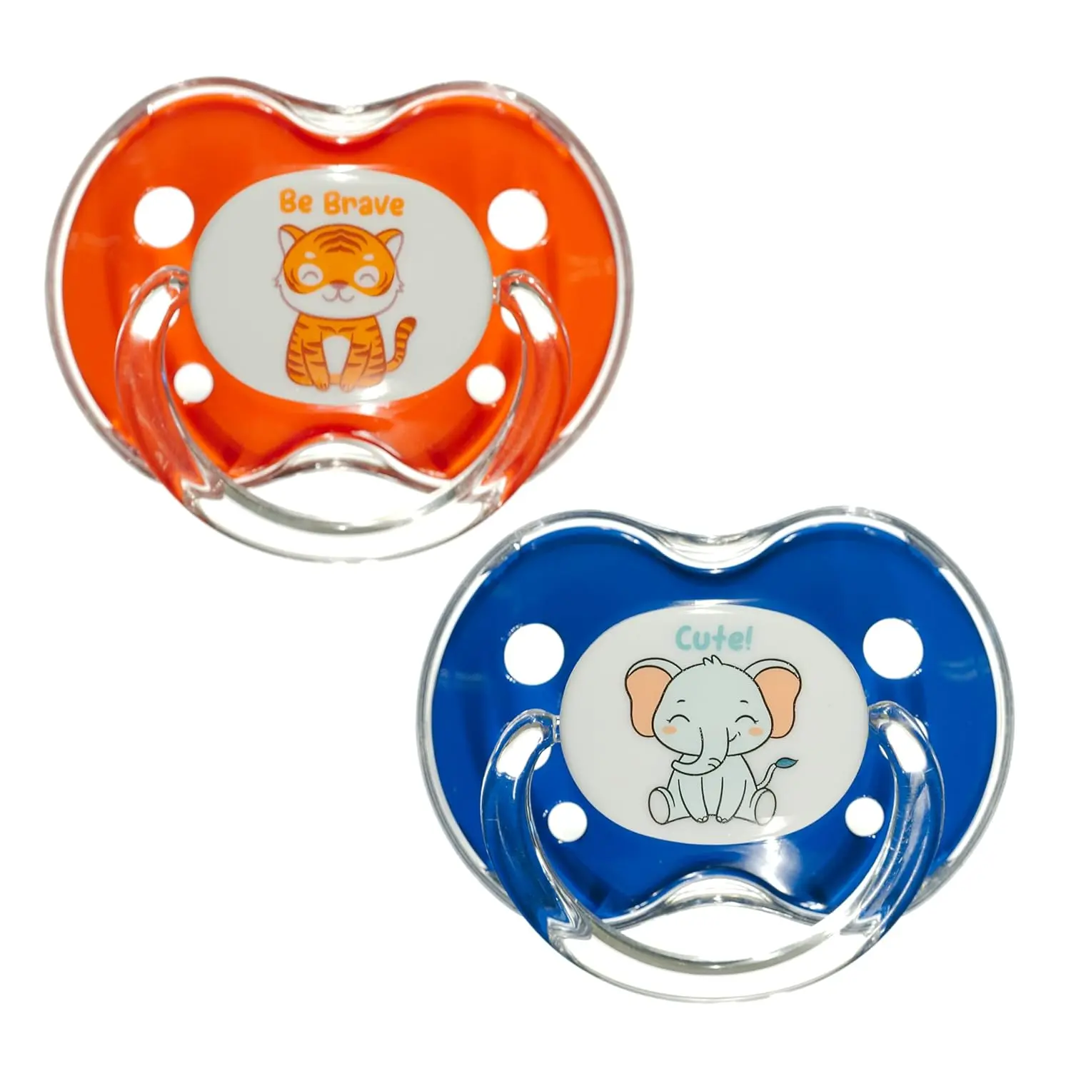 Playtex Baby Binky Orthodontic Pacifier with Snap-On Cover Air Comfort Shield Medical Grade Silicone for Babies Up to 6 Months Blue & Orange 2 Count