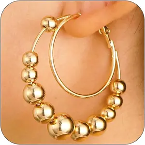 Statement  Beaded Big Hoop Earrings for Women Trendy, Dainty Chunky Double Circle Round Beads Ball Earring Y2K Party Ear  Accessories Gifts