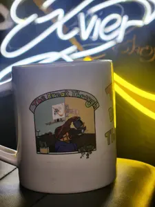Exvier Break Through Mug - 15 oz Ceramic Coffee Cup with Waffle Man Graphic