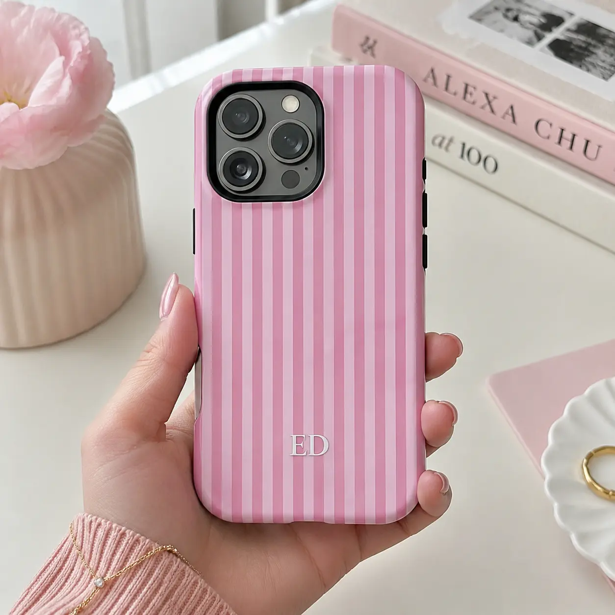 Personalized Monogram Phone Case Initial Phone Case Name Striped Summer Style Phone Case, Retro Christmas Movie Phone Case for iPhone 17 16 15 14 13 12 11 Pro Max X XS ^DZ