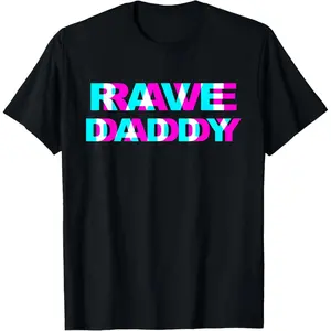 Men's Rave Daddy EDM Music Festival Graphic Tee - Father-Themed Optical Illusion Trippy Design, Casual Short-Sleeve, Natural Cotton Fabric, Fashion Menswear Top