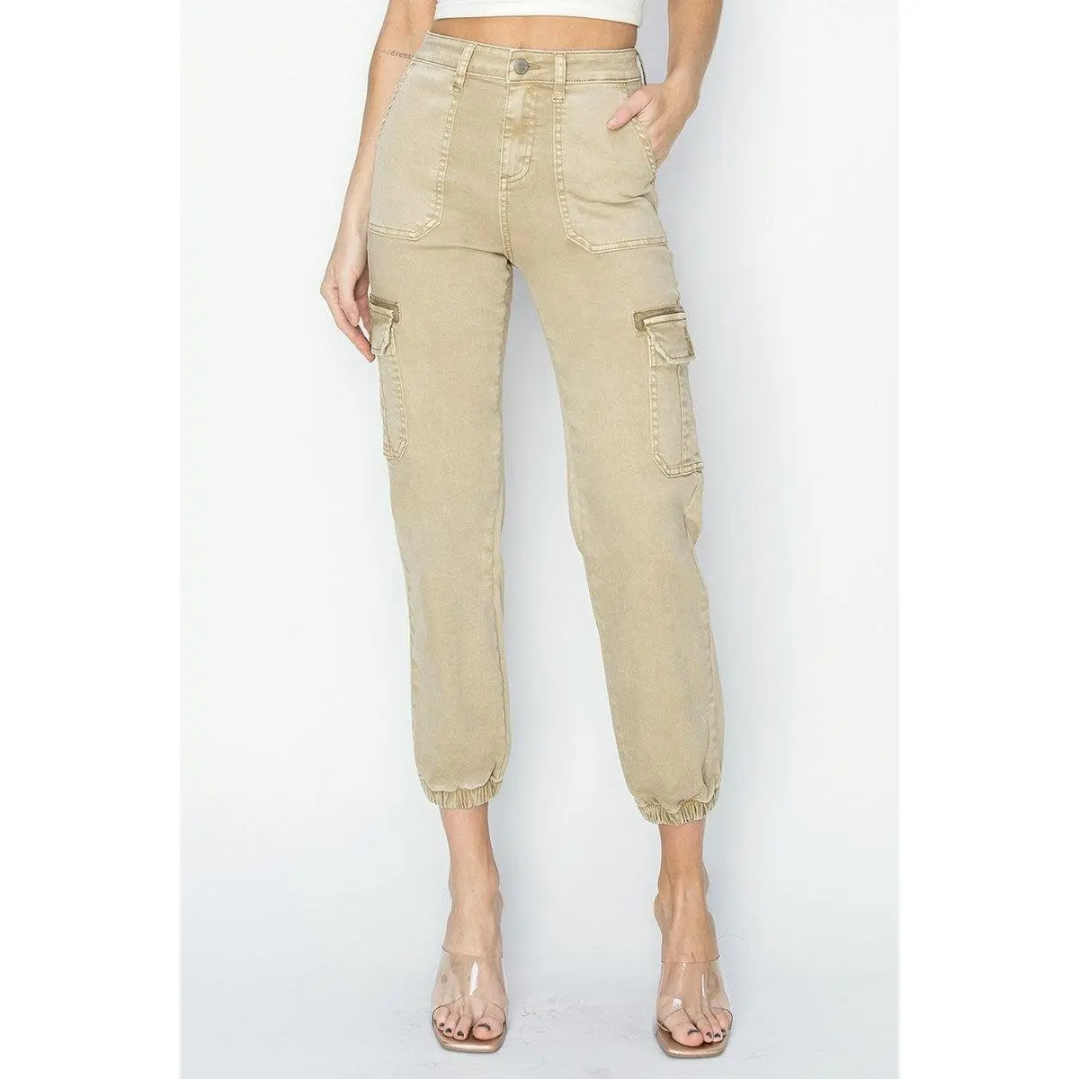 Stone High Rise Crop Jogger-Cargo Pants