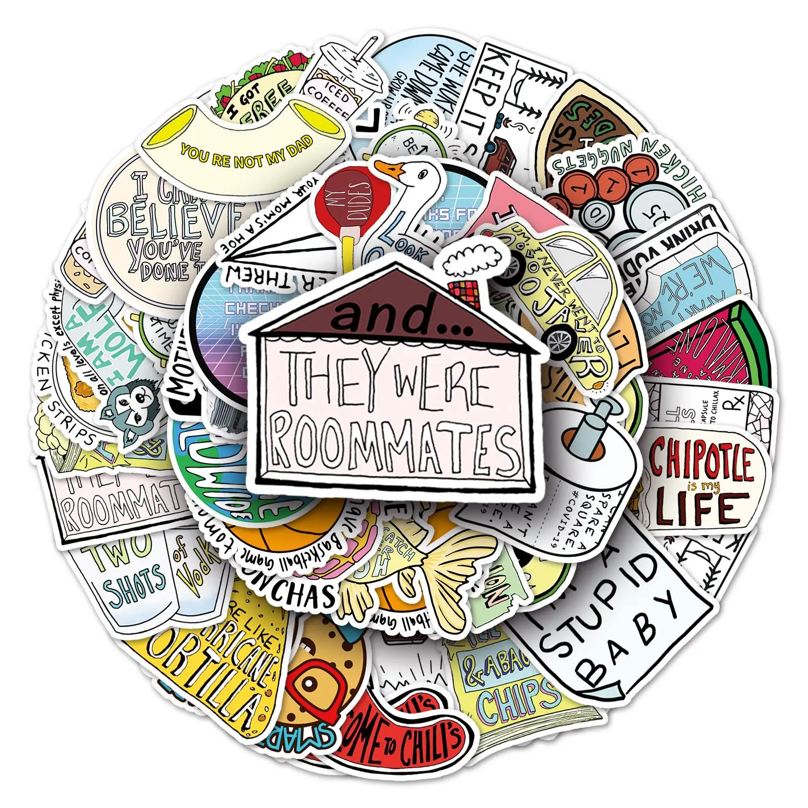 Cartoon Graffiti Sticker, 50pcs/set Cute Cartoon Sticker, Waterproof Decorative Sticker for DIY Scrapbooking Laptop Luggage Water Bottle Decoration, C