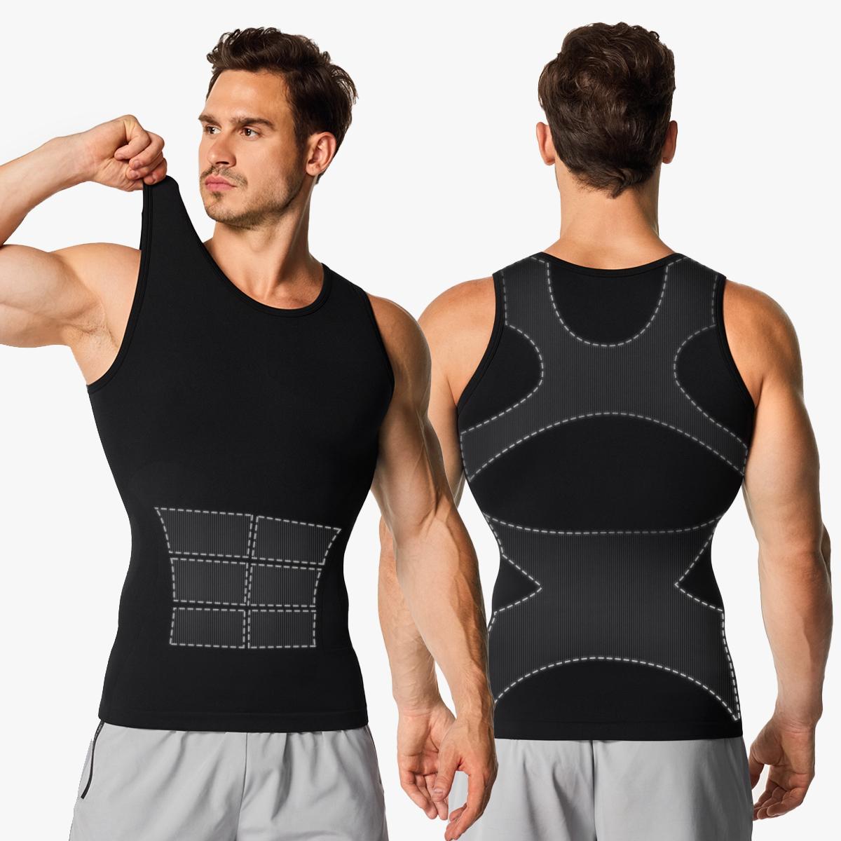 Nebility Men’s Seamless Compression Tank Top, Tummy Control, Chest Support & Back Posture Correction, Breathable 4-Way Stretch Underwear for Gym, Workout & Daily Wear