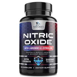 Nitric Oxide Booster Extra Strength - 3X Strength L-Arginine & Citrulline Supplement - Best Nitric Oxide Supplements for Men - Supports Muscle, Heart Health, Energy - Bottled in USA - 60 Capsules