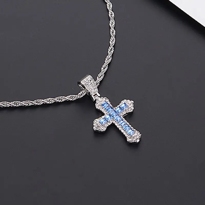 Silver Blue Cross Necklace