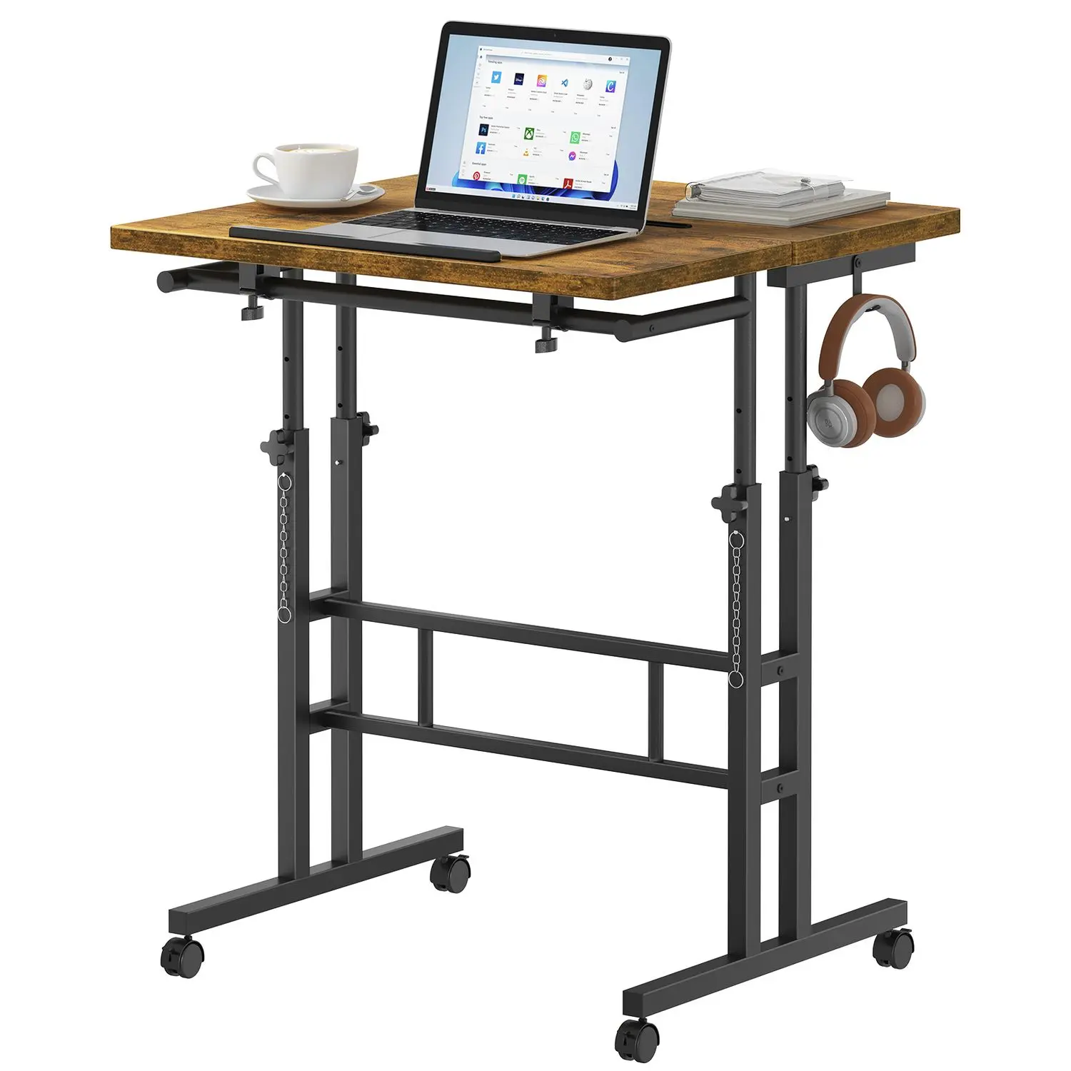 24Inch Manual Height Adjustable Split Top Standing Desk on Wheels - Sit-Stand Workstation with Rolling Base, Space-Saving -Tier Suitable for Home Office, for Monitor & Walking Pad Desk, Separated Tier