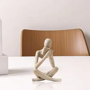 Bookshelf Decor Reading Statue - Abstract Art Thinker Sculpture Bookend for Shelves Aesthetic, Modern Home Decoration Figurine for Living Room Office Shelf Desk Coffee Table Decor(Beige Right)