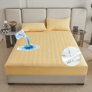 Solid Color Waterproof Mattress Pad, 3 Counts/set Including 1 Count Fitted Sheet & 2 Counts Pillowcase, Mattresses Topper, Soft Mattress Protector for Home Bedroom, Room Accessories