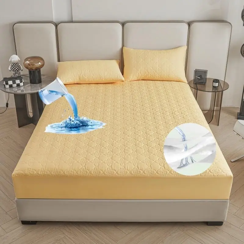 Solid Color Waterproof Mattress Pad, 3 Counts/set Including 1 Count Fitted Sheet & 2 Counts Pillowcase, Mattresses Topper, Mattress Protector for Home