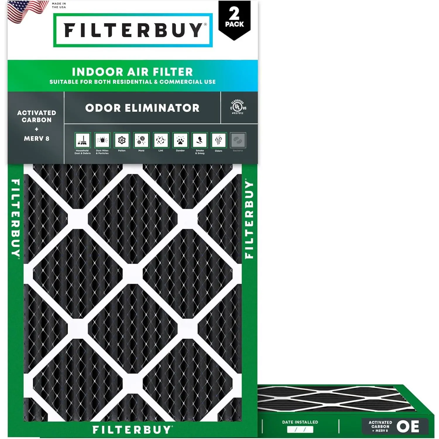 Filterbuy 10x30x1 Replacement HVAC AC Furnace Air Filter (2-Pack), Pleated MERV 8 Odor Eliminator (Actual Size: 9.50x29.50x0.75 Inches)