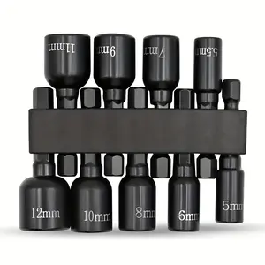 9Pcs Metric Nut Driver Bit Set, 1/4 Inch Hex Shank Socket Adapter for Impact Drill & Screwdriver