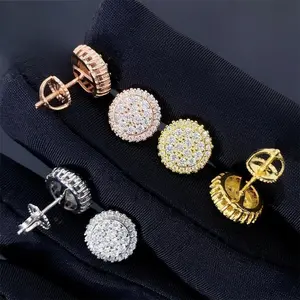 [ICE HUE] 18K Gold Vacuum Plated S925 with 5A+ Sri Lanka Moissanite, 10.5x7.5mm Round Stud Earrings for Women Men, Luxury Fashion Jewelry, Daily Wear Casual Hip Hop Gift, Classic Simple Sporty Style