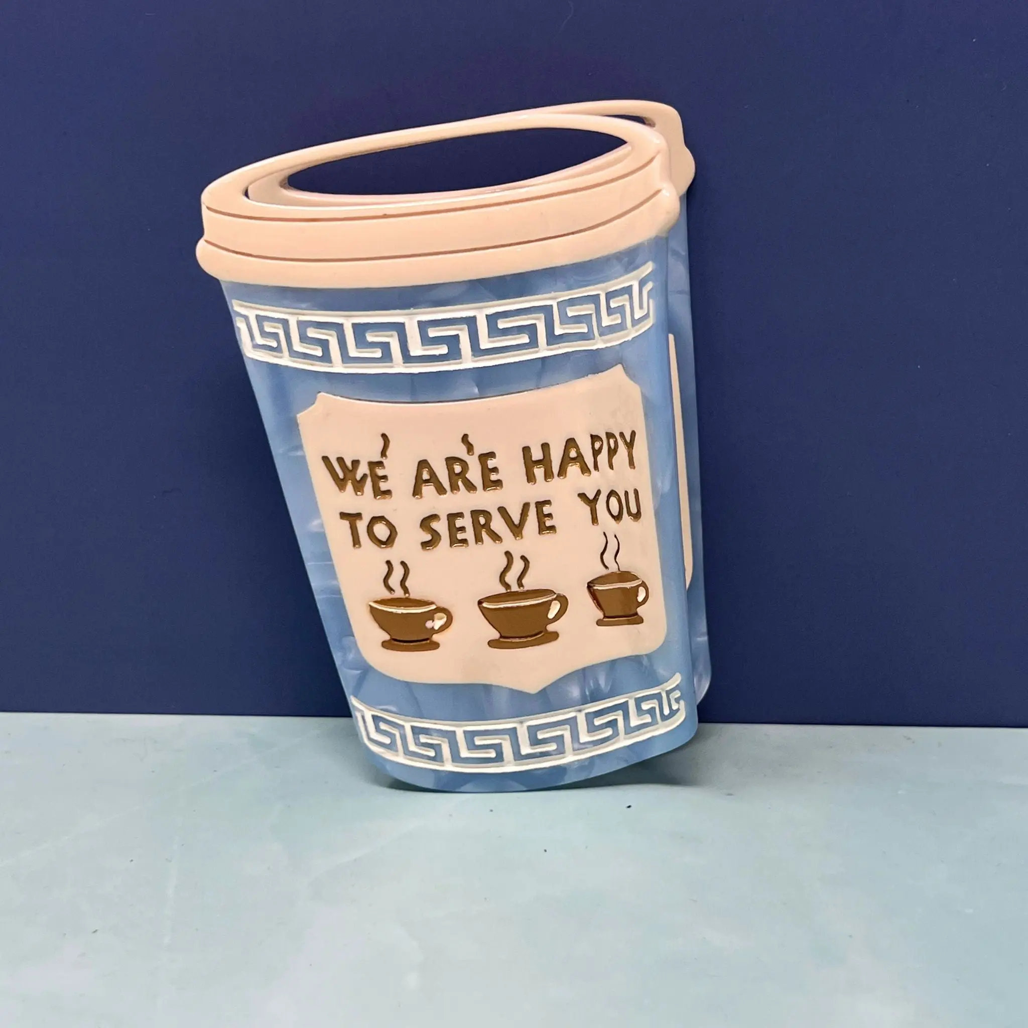 NYC Coffee Cup Hair Claw Clip  We Are Happy to Serve You Blue Greek  Diner Inspired Accessory - TikTok Shop