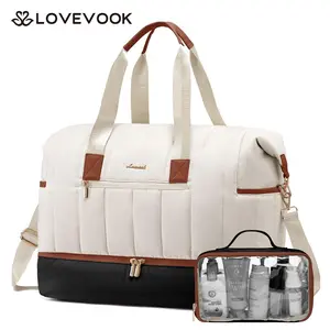 【New Year Gift】LOVEVOOK Travel Duffle Bag 2Pcs Set, Puffer Weekender Bags For Women with Shoe Compartment,42L Carry On Duffel Bags For Airplanes,Hospital Bag for Labor and Delivery,Overnight Bag With Toiletry Bag
