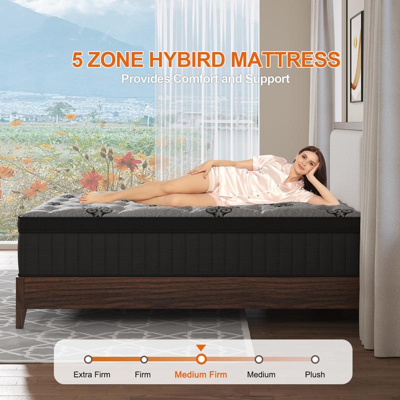 Twin Full Queen King Mattress in a Box, 10 Inch Hybrid Mattresses with Gel Memory Foam and Individually Pocket Innerspring Euro Top Medium Firm for Motion Isolation, Edge Support