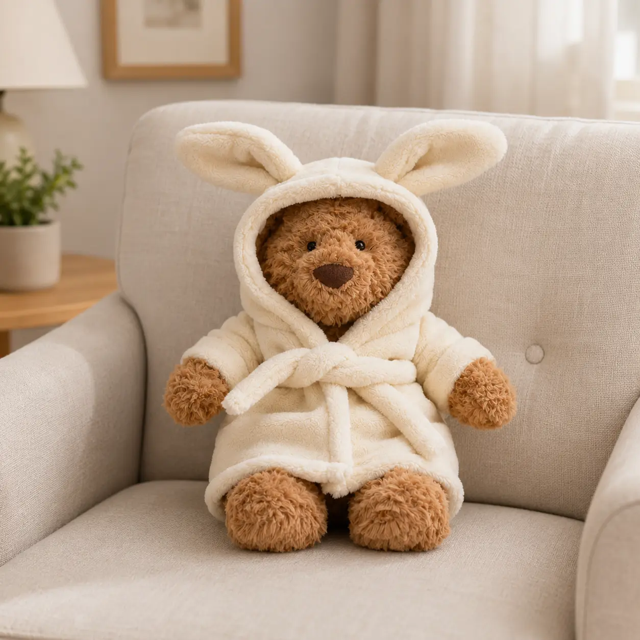 (JELLYCAT) Soft Teddy Bear Wearing Bunny Robe Plush Toy – Adorable Stuffed Animal for Easter & Baby Shower