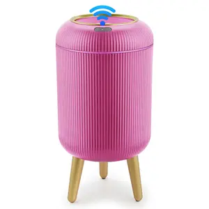 SUSTEAS 3.2 Gallon Bathroom Trash Can – Slim Rectangular Design with Innovative Press-Up Lid, Water-Resistant, Concealed Press Ring for a Clean, Modern Look, Black, Pink