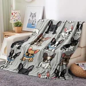 1pc French Bulldog Blanket - Soft Cozy Bedspread with Cute Frenchie Dog Patterns, - Couch Bed for Pet Lovers, French for Gift for Dog Owners