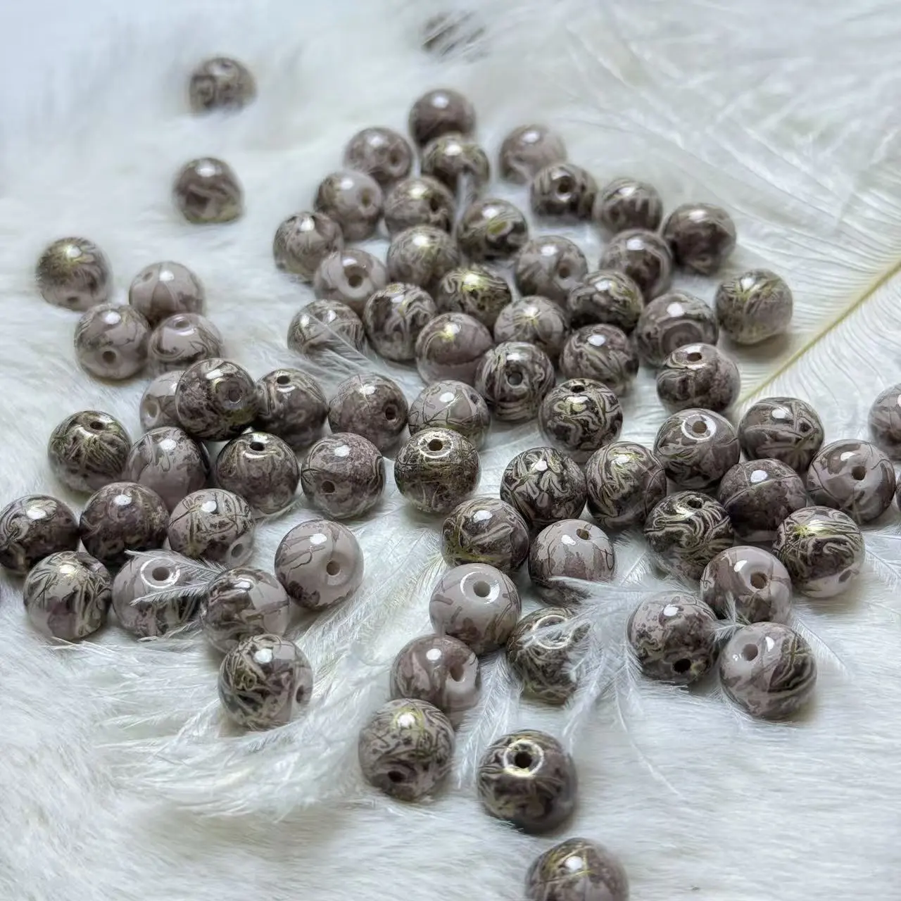 【A141】10mm Coffee Cocoa Tone Glass Beads 50ml