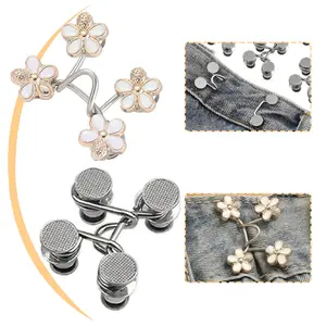 2/4 Set Pant Waist Tightener, Adjustable Waist Buckle Set, Jeans Button Tightener Set Extra Button for Jeans to Make Tighter, Button Adjuster for Pants, Jeans, Skirts, Sleeves, Easy To Install Waist Tightener Button for Indoor & Outdoor (Silver)