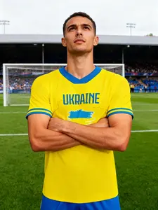 2026 Football World Cup New Ukraine Soccer T-Shirt, Bright Jersey with Blue Accents, National Pride, Running Sport Casual Fit