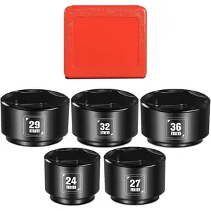 5 Pieces 3/8" Drive Low Profile Oil Filter Socket Set, Metric Size 24mm, 27mm, 29mm, 32mm, 36mm, Chrome Vanadium Steel, 6 Point Design, Oil Filter Cap Remover and Installer Tool Set
