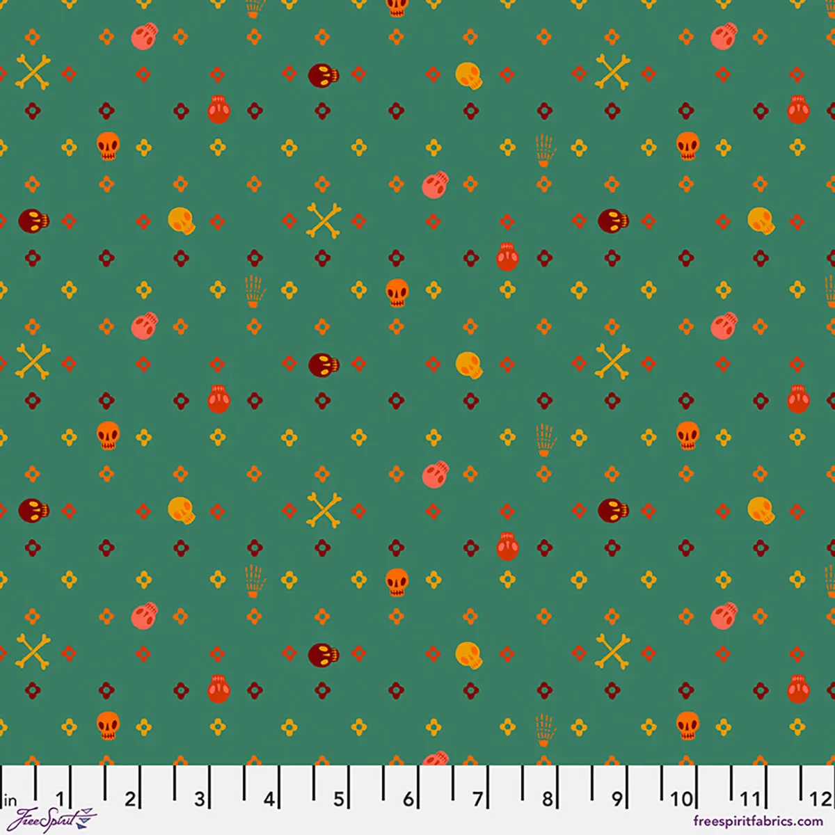 Fabric FreeSpirit Teal Flowery Bones More Than Bones by the Quarter Yard PWCD170.XTEAL