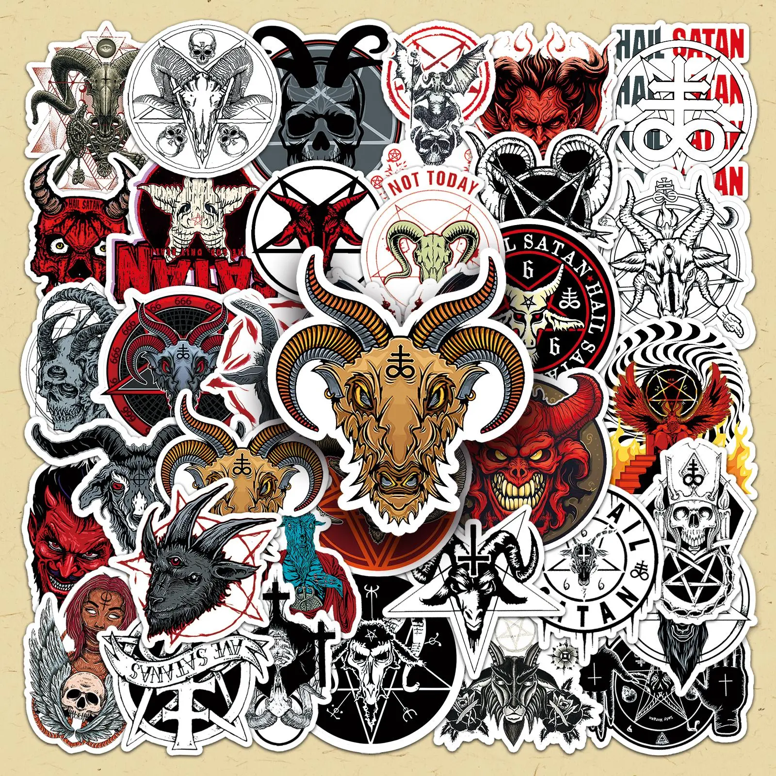 Satanic Emblem Sticker, 100pcs/set Satanic Emblem Sticker, DIY Decorative Craft Decal Sticker for Scrapbooking, Journaling, Gift Wrapping, Scrapbook Stickers, Sticker Sheets