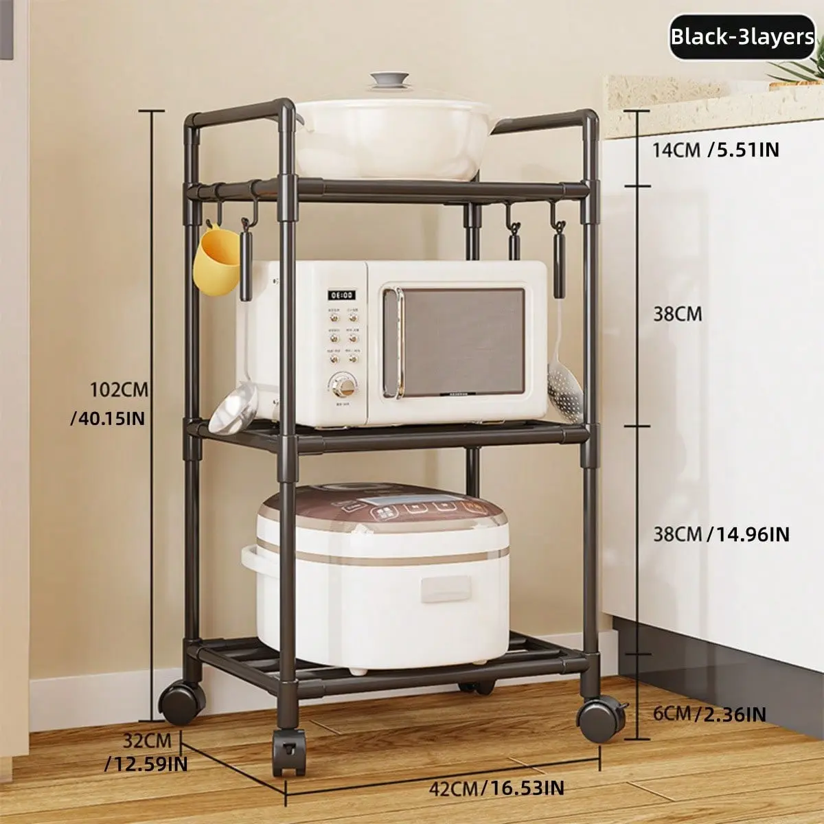 6-Layer High Shoe Rack, Floor-Standing with Wheels, Bathroom Kitchen Storage Organizer, Stackable Shoe Cabinet, Space-Saving Design