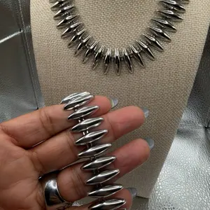 Stainless Steel Jewelry Set - Includes Necklace and Bracelet with Spike Design for Men and Women