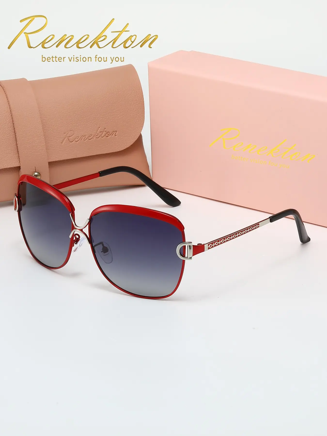 Renekton Women's Oversized Polarized Sunglasses, Silver Color Frame, Perfect for Summer Beach Travel & Outdoor Sports, Trendy Fashion Accessory Gift