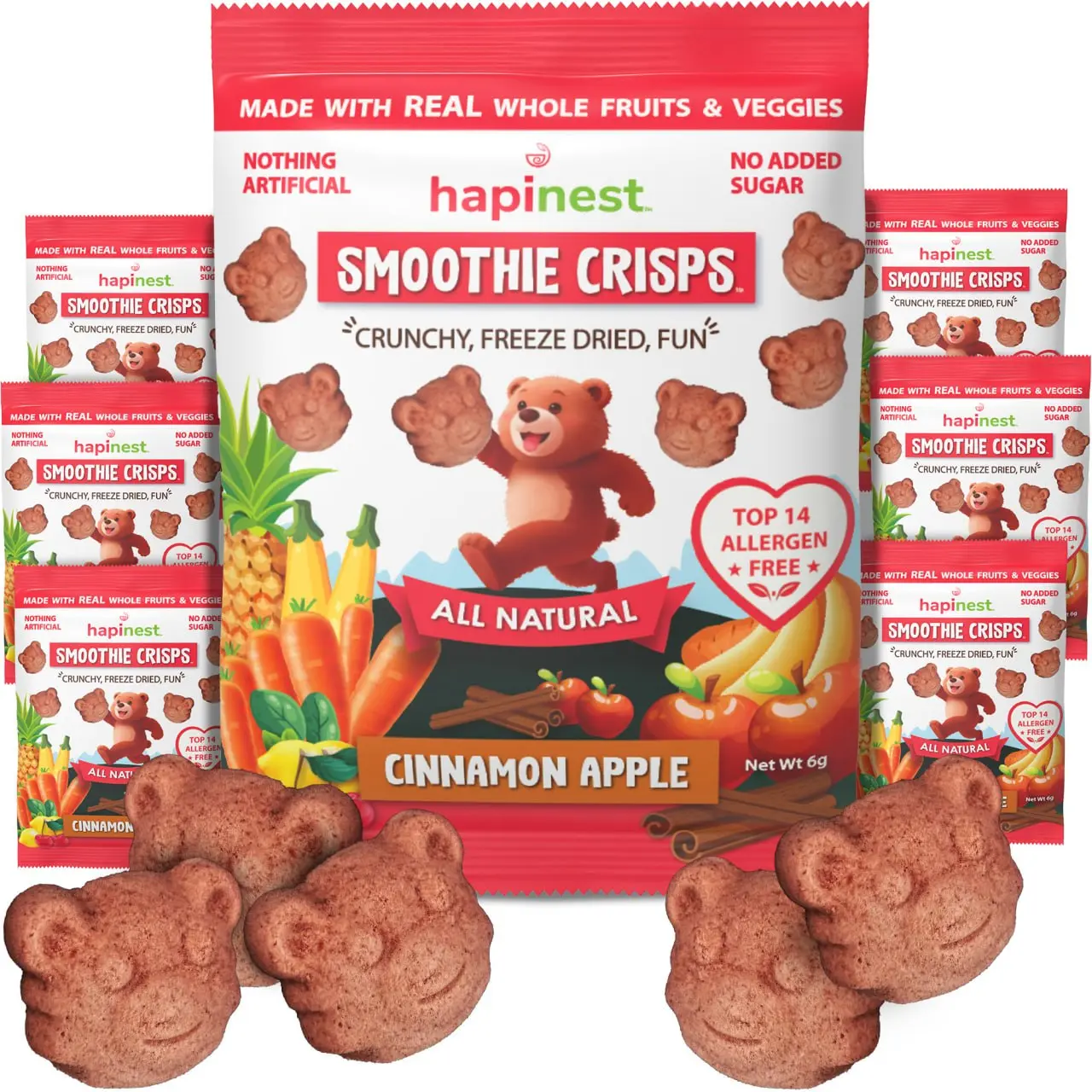 Hapinest Cinnamon Apple Smoothie Crisps: Freeze Dried Fruit & Veggie Snack for Kids and Toddlers