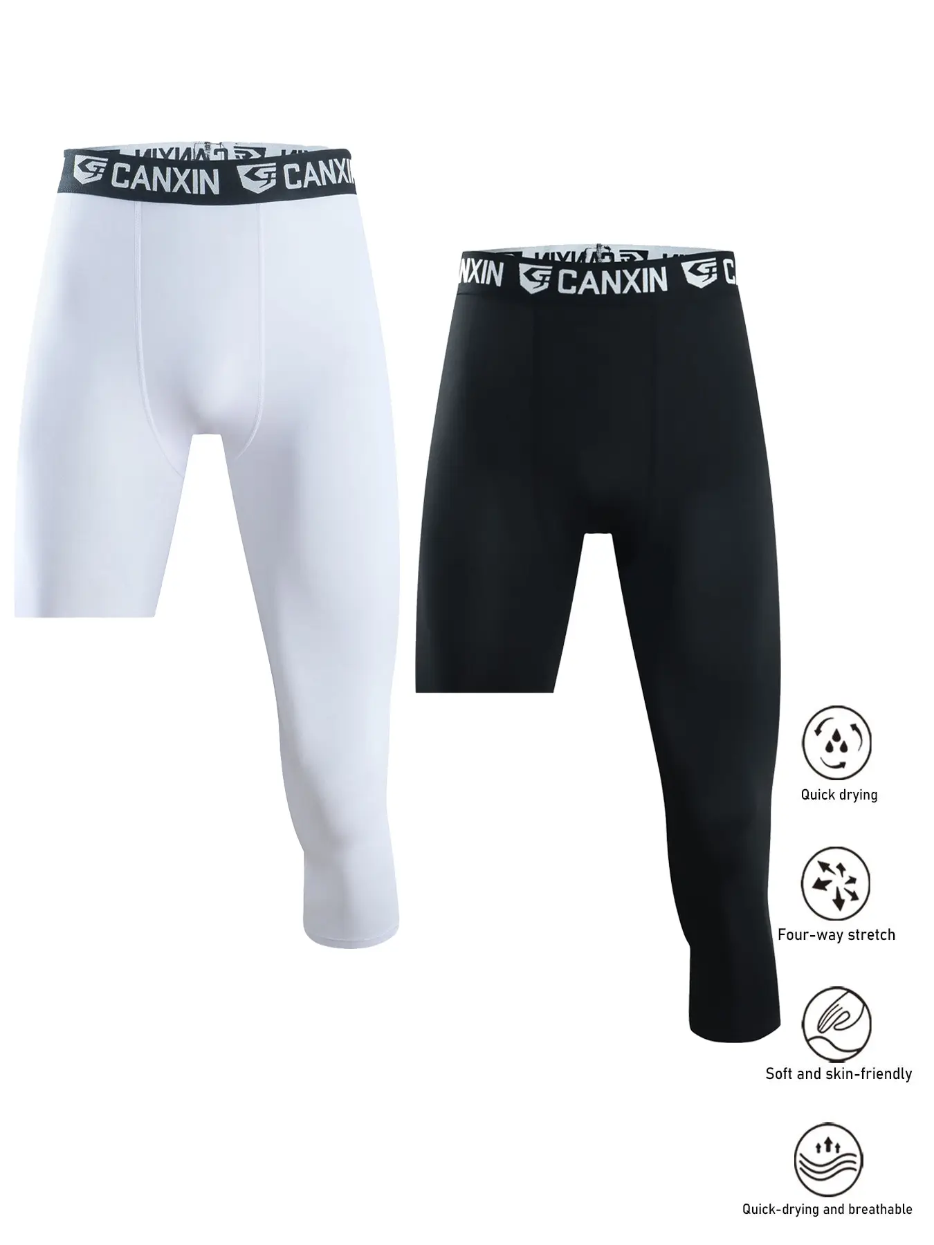 Men's One Leg Compression Pants, High Compression Fit, Fashion Letter Waistband Quick-Dry Comfortable Shorts for Soccer & Sports, Basketball Base Layer Tight Fit, Sportswear Bottoms, Activewear Bottoms, Athletic Bottoms, Athletic Apparel