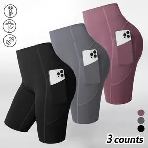 HIJESSE High Waist Yoga Shorts With Side Pockets | Butt Lift Tummy Control Workout Shorts For Cycling, Gym & Summer