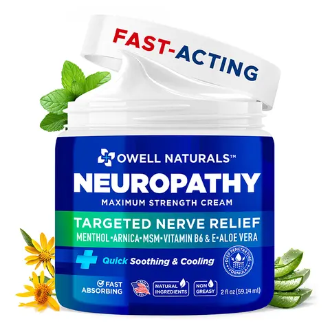 OWELL NATURALS Neuropathy Cream - Cracked Skin Repair for Adults, Cruelty-Free Fast-Acting All-Natural Moisturizer with Arnica, Vitamin B6 + Aloe Calm, MSM, Cooling Mint, Made in USA (Hands, Legs, Toes)