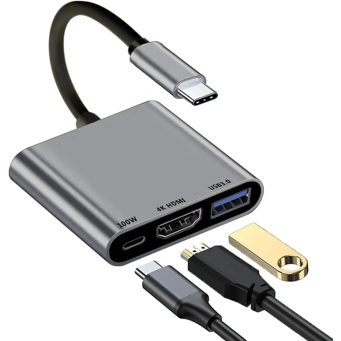 USB C to HDMI Adapter for Mac, 3-in-1 USB C HDMI Adapter with 4K HDMI Output USB 3.0 Port & PD 100W Fast Charging Port for MacBook Pro, iPhone 15, Samsung Gaalaxy S24/S23, Dell XPS, etc