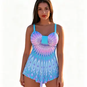 Women's Slimming Tie Knot Swimsuit Plus Size One Piece Swimdress Tummy Control Gradient Peacock Print Flowy Bathing Suit for Beach Vacation High-Stretch Fabric Random Print Minimalist Design floral silk bikini