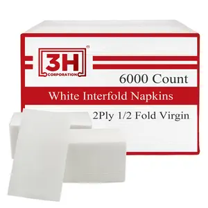 Interfold White Paper Napkins, 2-Ply 6000 Counts (24 Pack, 250/Pack), 6.3"×7.6" Unfolded, 6.3"x3.8" V-Folded, For Restaurants, Catering & Everyday Refill
