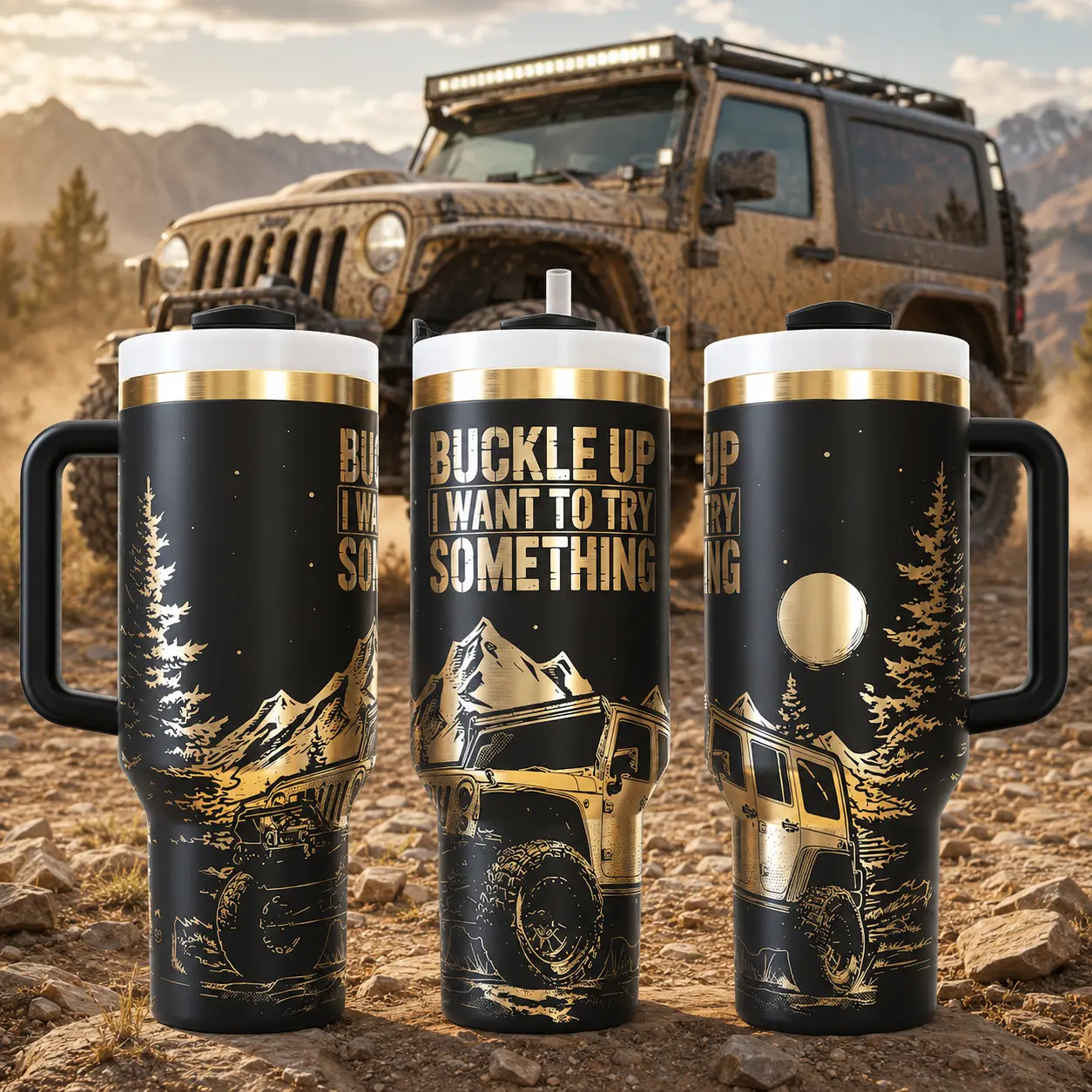 85th Off-Road Heritage Anniversary Ver 5 40oz Tumbler, Premium Stainless Steel Insulated Travel Cup With Handle and Straw, Rugged 4x4 Adventure Design, Leakproof Camping Mug, Outdoor Explorer Gift for Men and Women