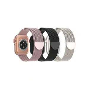 3 Pcs/Set Adjustable Stainless Steel Watch Bands, Soft & Breathable Wristbands, Compatible With Apple Watch Ultra Series 9/SE/8/7/6/5/4/3/2/1 Bracelet Accessories Band 38mm 40mm 41mm 45mm 44mm 42mm 49mm Belt,Stylish Gift- Wearable Accessory