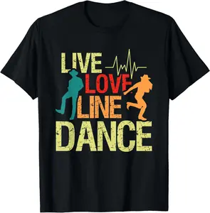 100% Cotton Fashion Garment Retro Live Line Dance Love Country Line Dancer Western Music T-Shirt