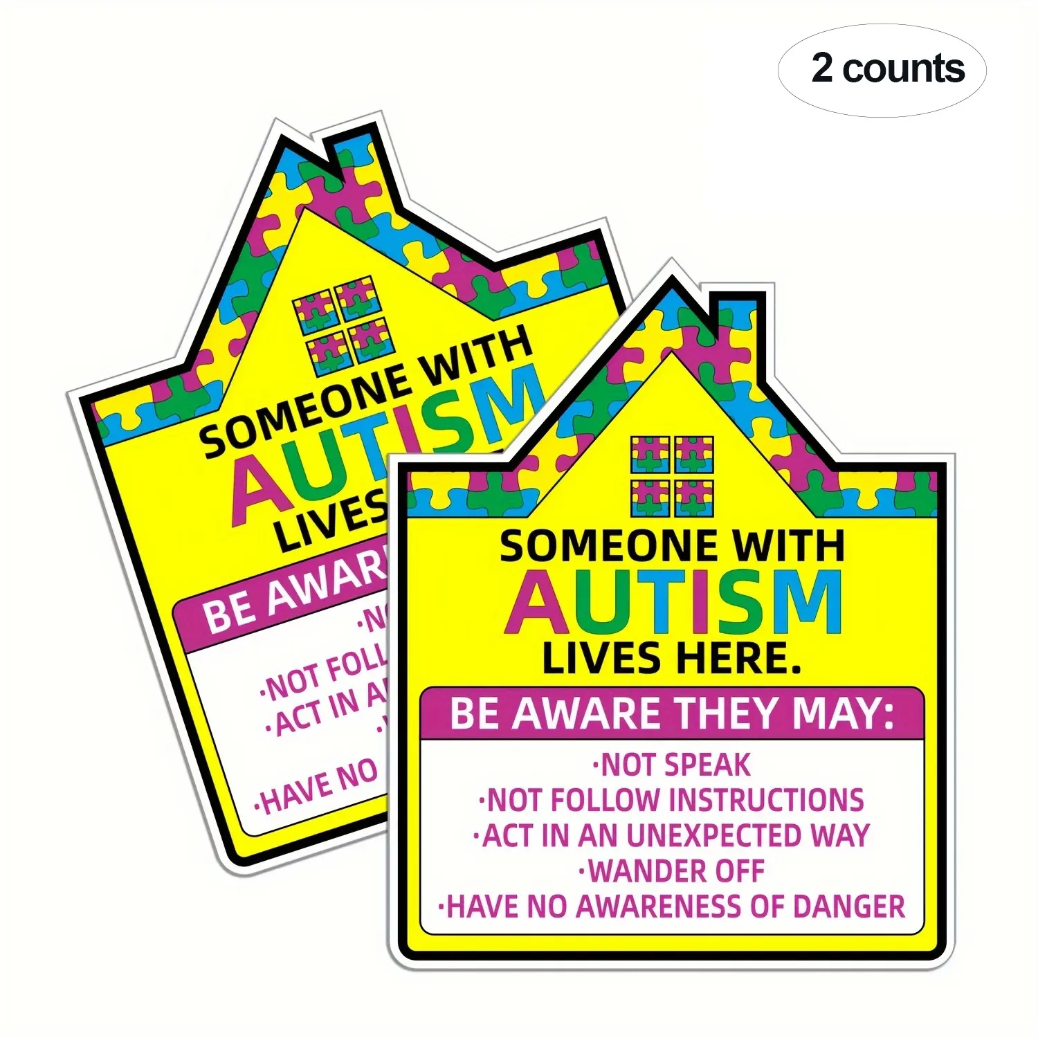 2 Pack, PVC Material Autism Residence Alert Sticker, Assist Autistic Individuals in Emergencies, Suitable for Doors/Windows of Autistic Homes, For Autism Families & Caregivers, Self Adhesive, Durable Adhesive Stickers, Adhesive Decals