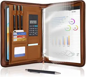 Portfolio Binder, 3-Ring Folder Organizer, Includes 5 Sheet Protectors and a Pen, Vegan Leather A4 Padfolio for Tablets, Business Conferences Professional Document Organizer, Office Supplies