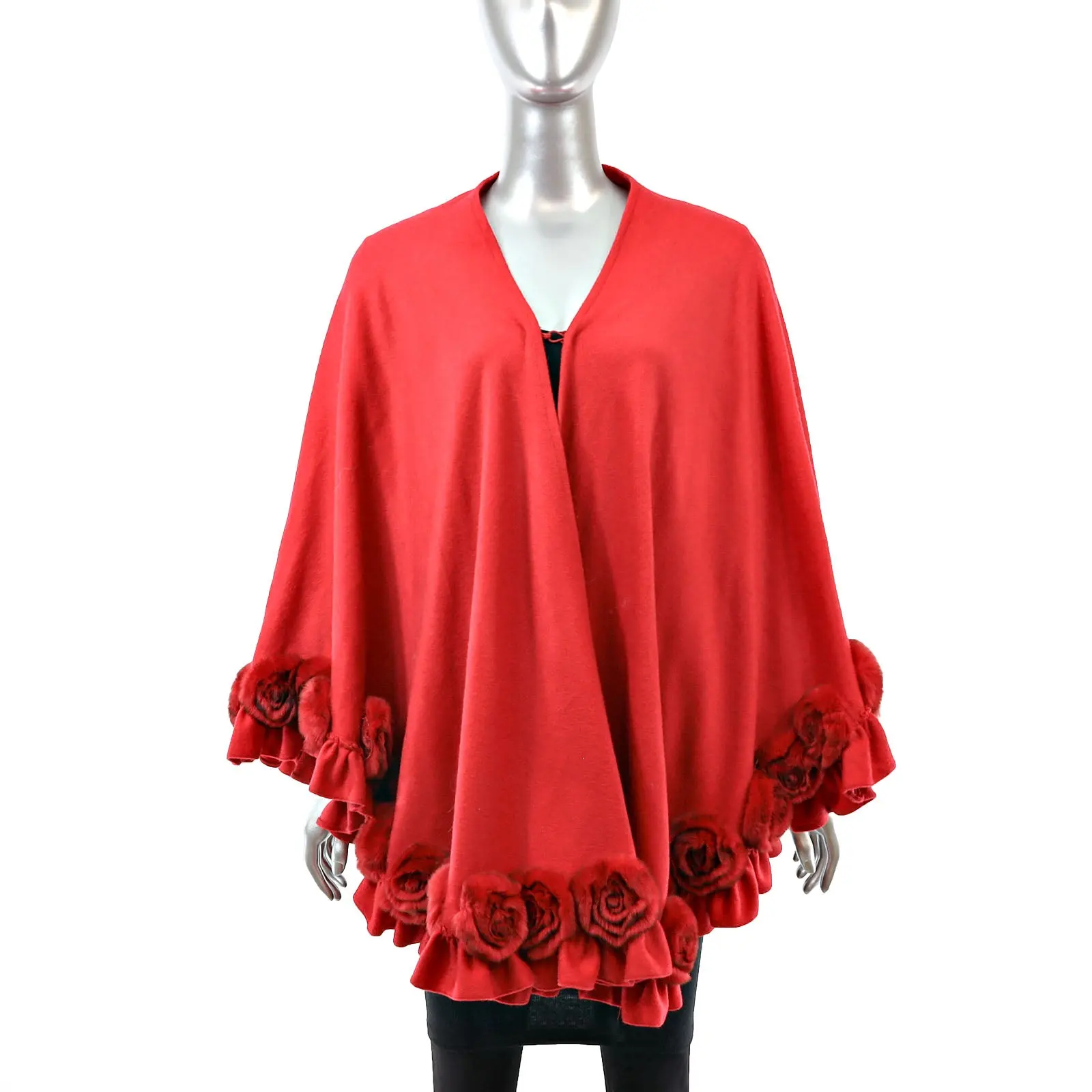 Red Cashmere Cape with Rabbit- Size Free