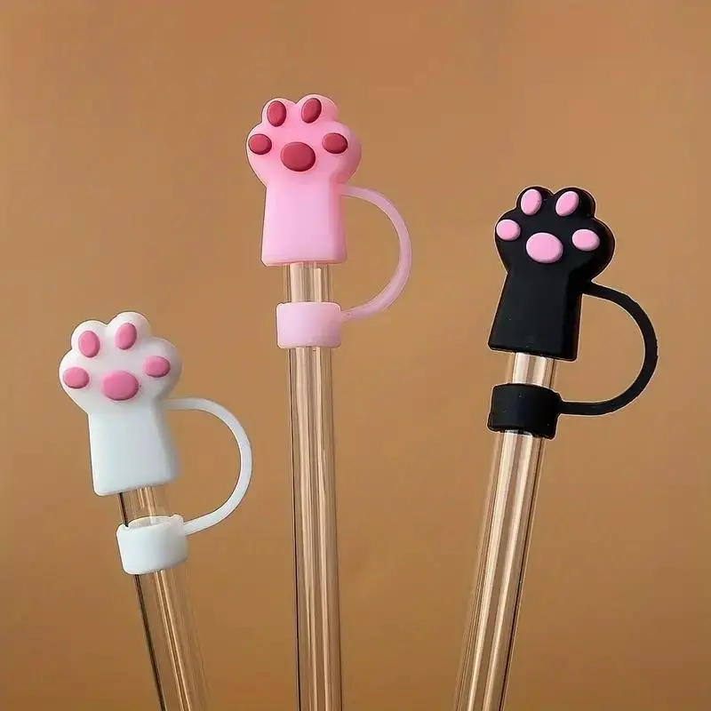 Cute Whimsical Cat Paw Design Straw Cap, Reusable Dustproof Straw Cover, Straw Drinkware Accessories, Silicone Straw Topper for Home Kitchen Party Office Outdoor Camping, Straw Spout Lids, Reusable Drink Covers