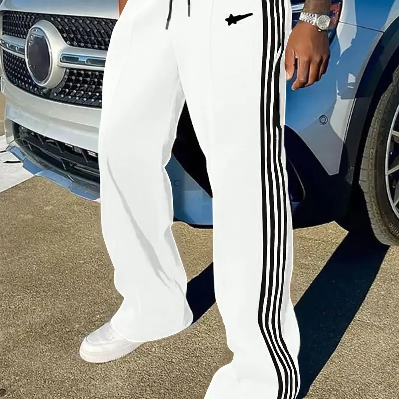 Men's Side-Stripe Loose-Fit Straight-Leg Track Pants with Drawstring Waist, Breathable Casual Sports Bottoms for All-Season Wear, Multiple Colors Available